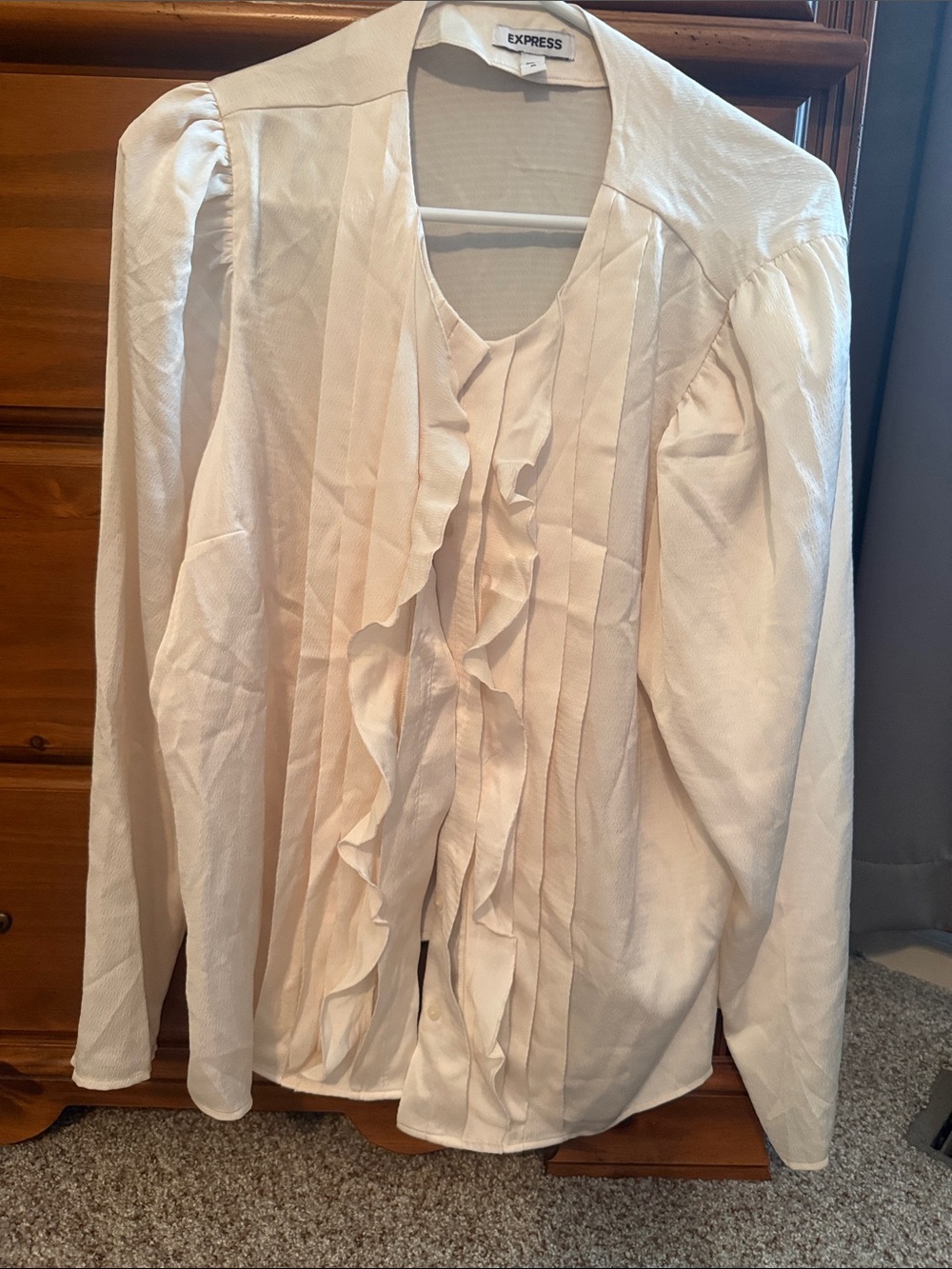 Express Pale Cream Ruffle Pintuck Blouse